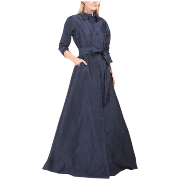 TERI JON Floral Embossed Shirt Waist Jacquard Gown - Picture 1 of 2